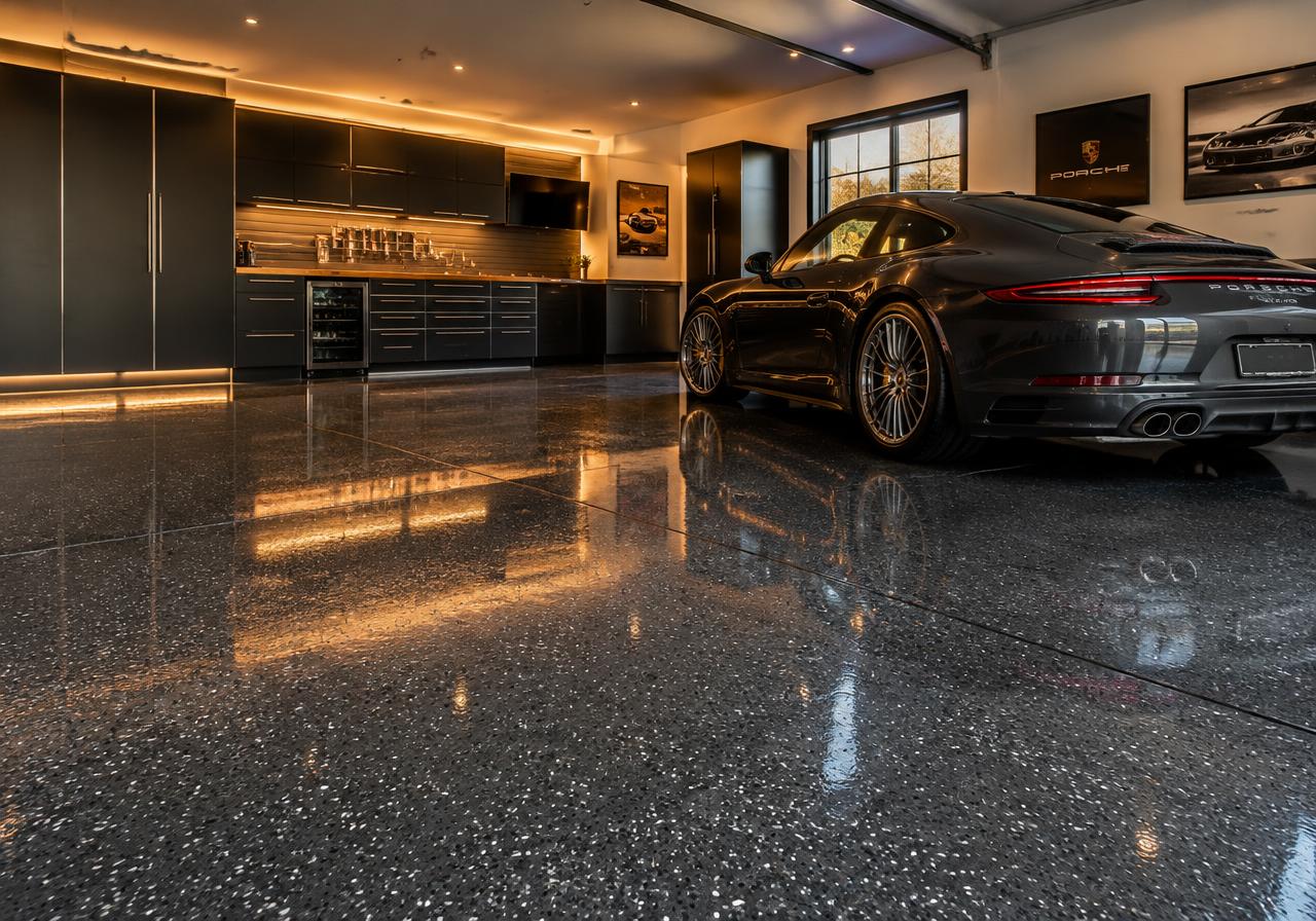 Decorative flake garage floor